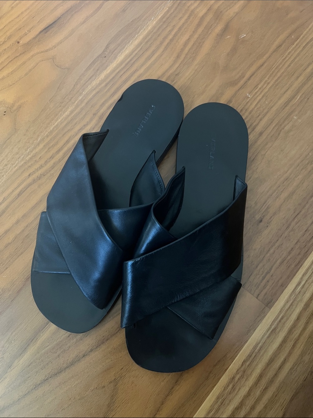 Everlane Black Leather Crisscross Slide Sandals